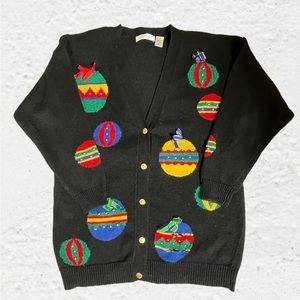 Laura Gayle Vintage Ladies Ornament Christmas Sweater Ugly Black Large